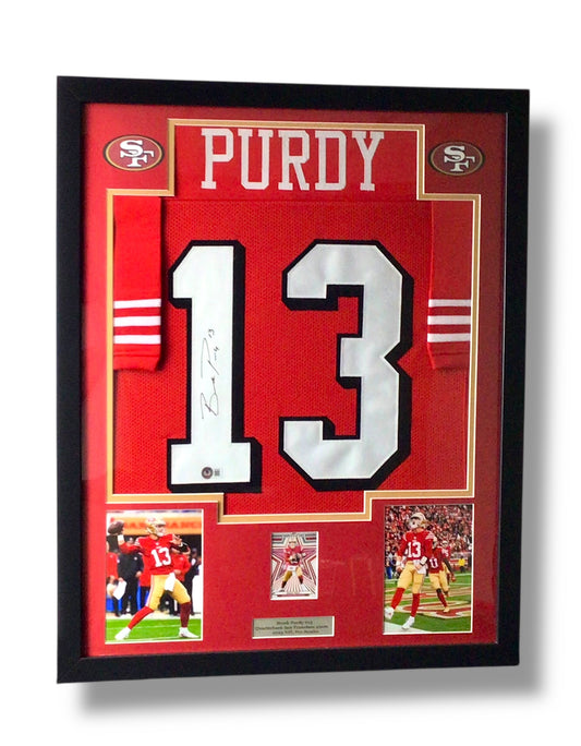 Framed Brock Purdy Autographed Jersey w/ Beckett Authentication & Sports Card