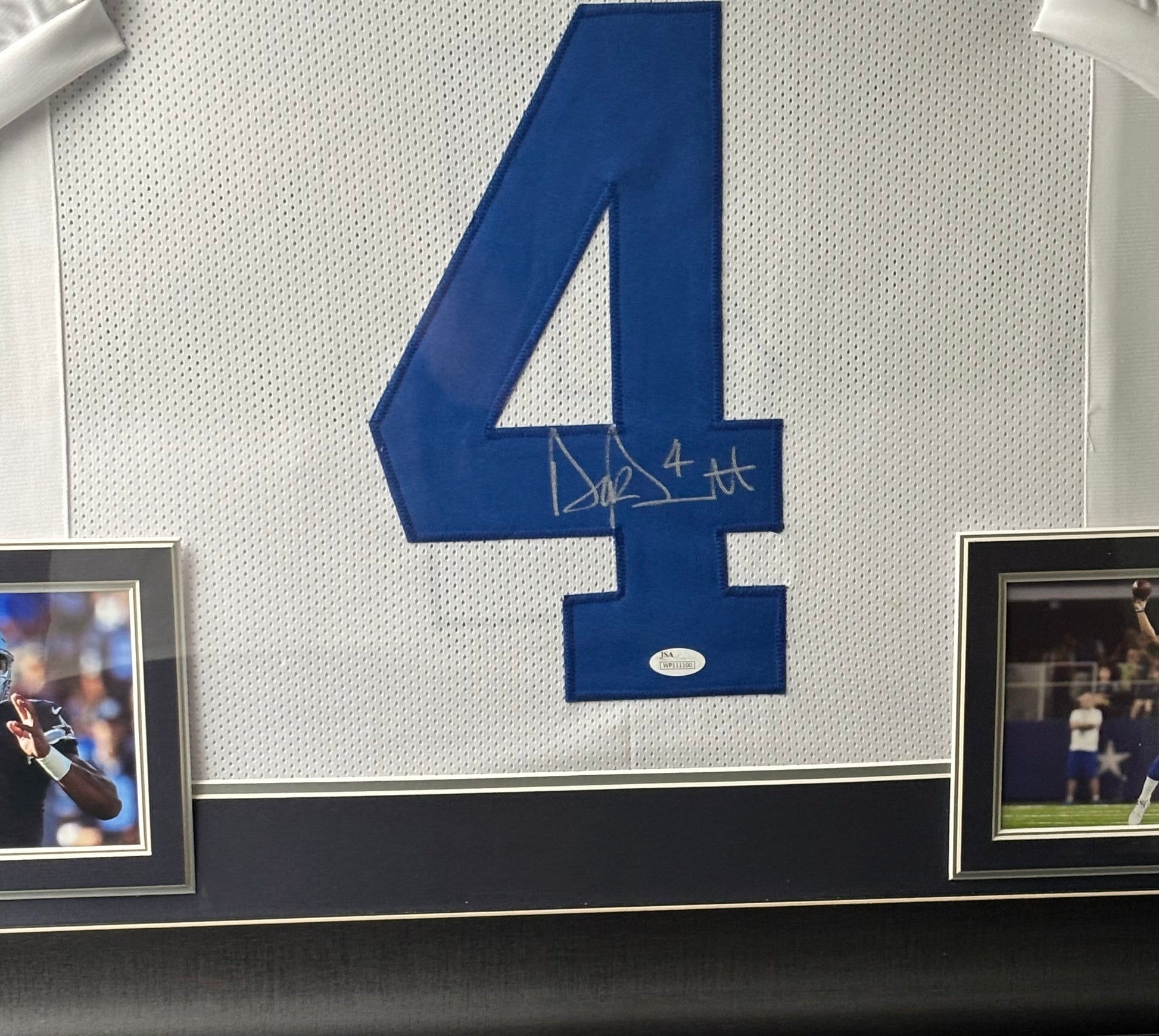 Framed Dak Prescott Autographed Jersey w/ JSA Authentication & 2 Action Photos