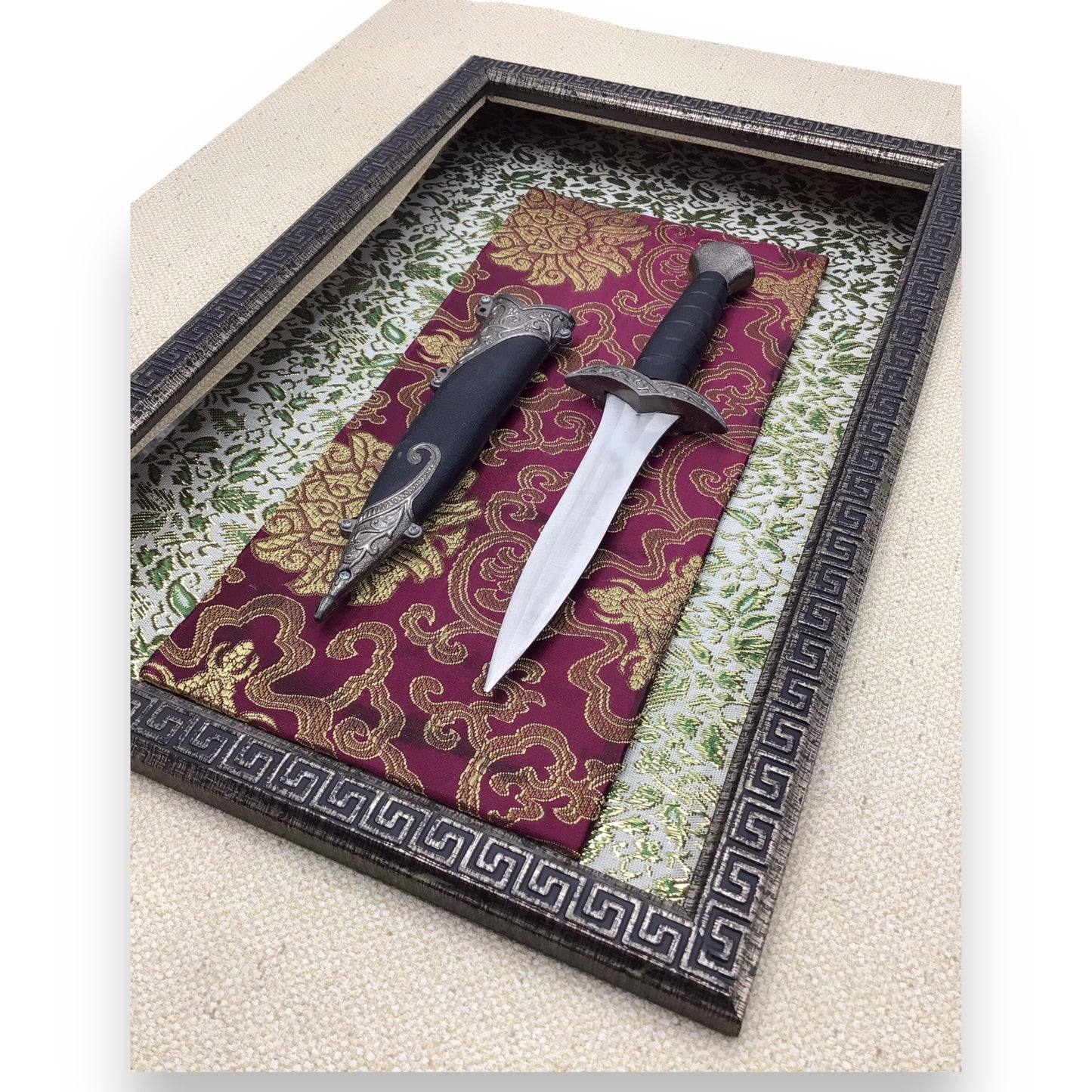 Framed Decorative Dagger Art Piece - Layered Textured 3D Art