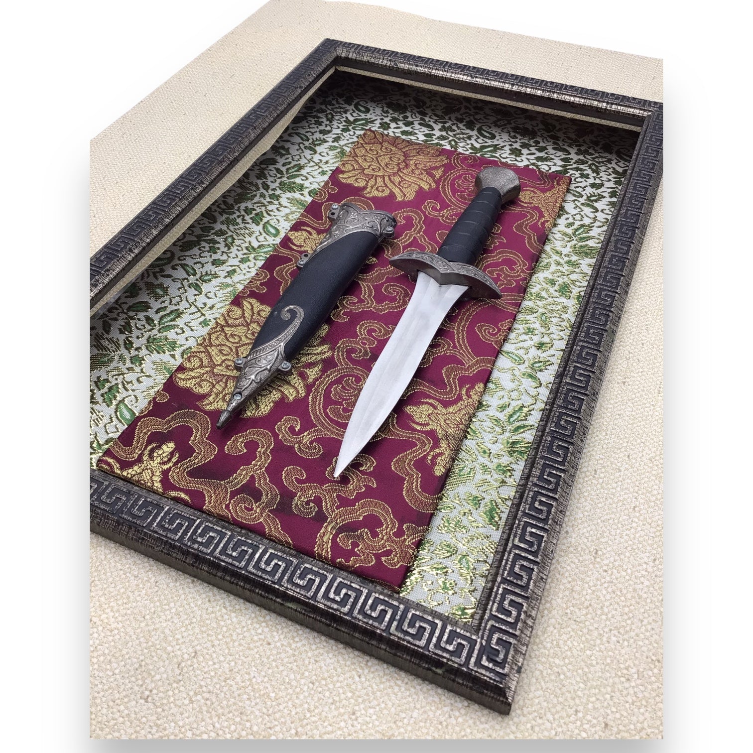 Framed Decorative Dagger Art Piece - Layered Textured 3D Art