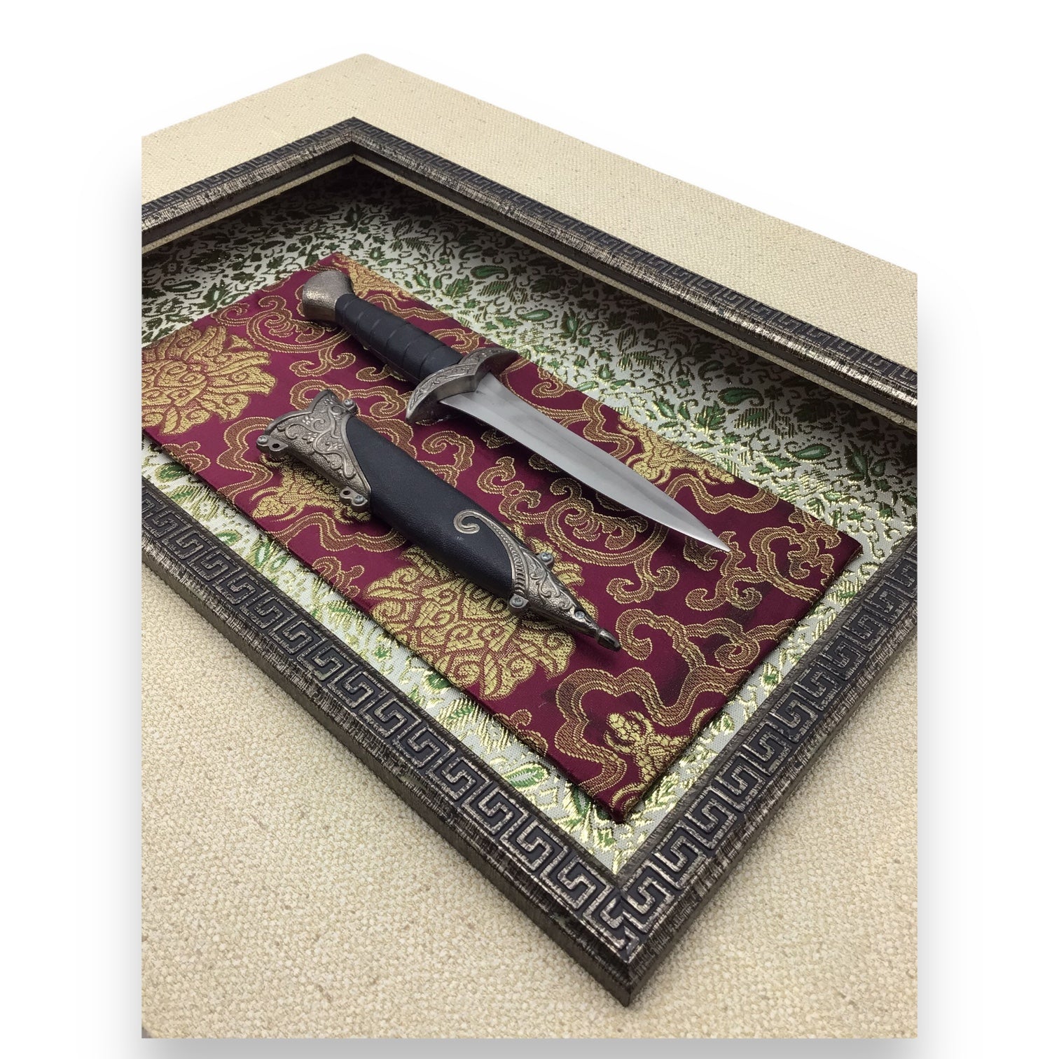 Framed Decorative Dagger Art Piece - Layered Textured 3D Art