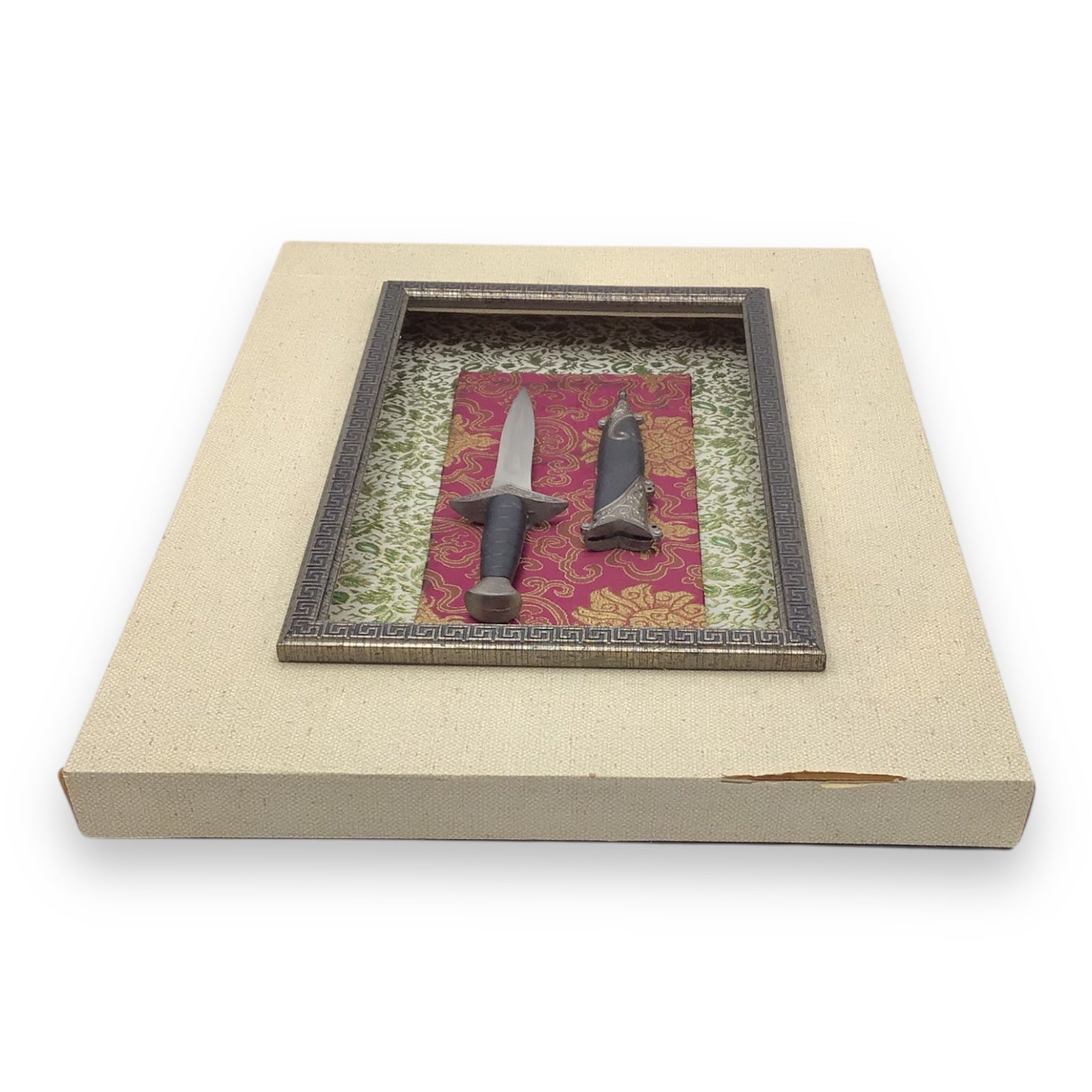 Framed Decorative Dagger Art Piece - Layered Textured 3D Art
