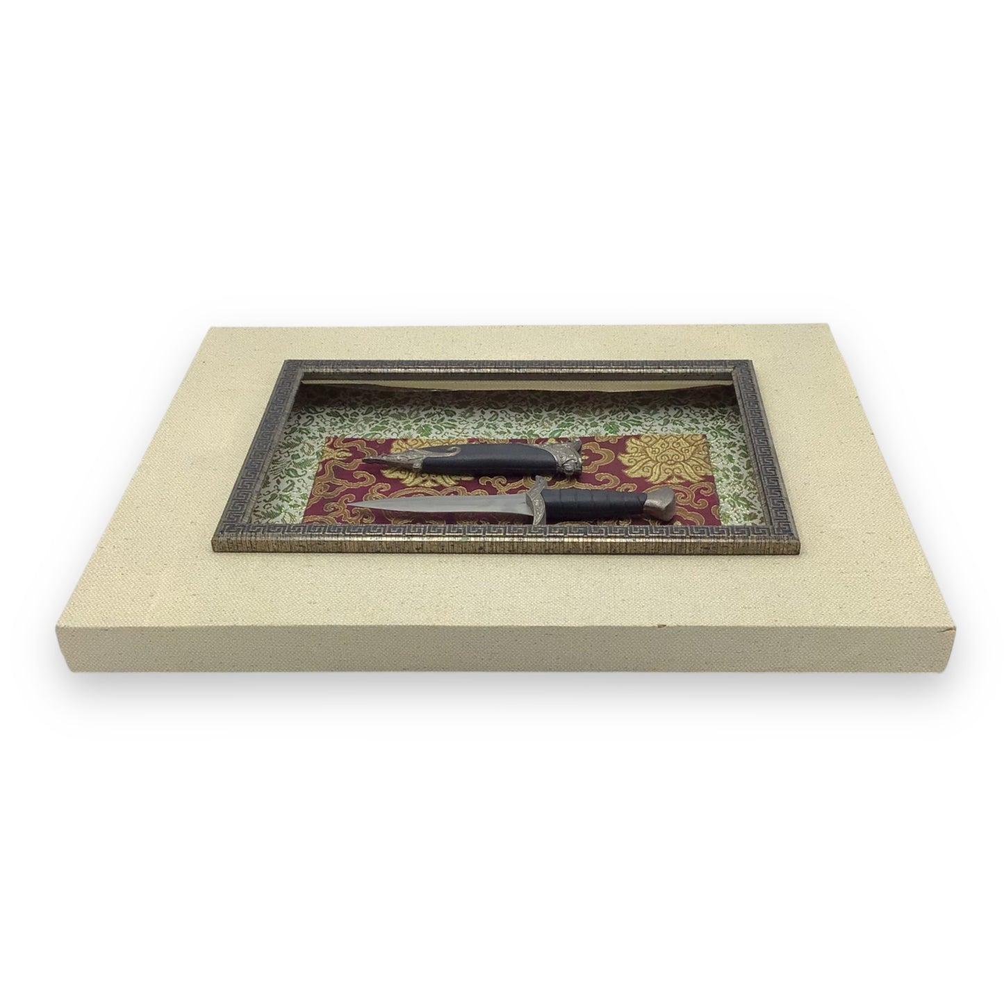 Framed Decorative Dagger Art Piece - Layered Textured 3D Art