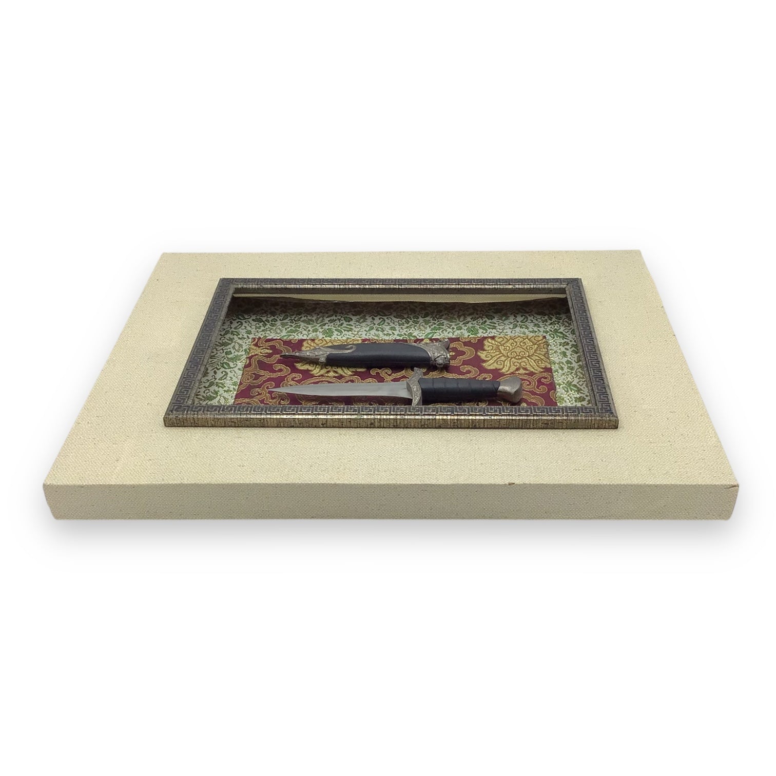 Framed Decorative Dagger Art Piece - Layered Textured 3D Art