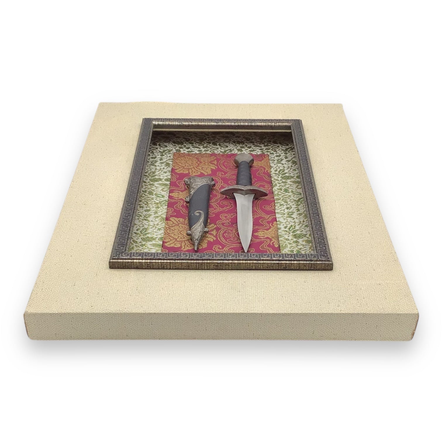 Framed Decorative Dagger Art Piece - Layered Textured 3D Art