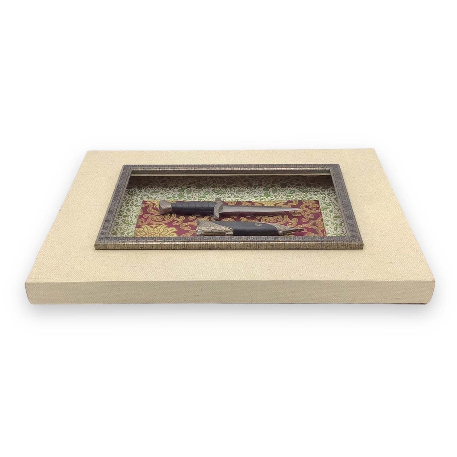 Framed Decorative Dagger Art Piece - Layered Textured 3D Art