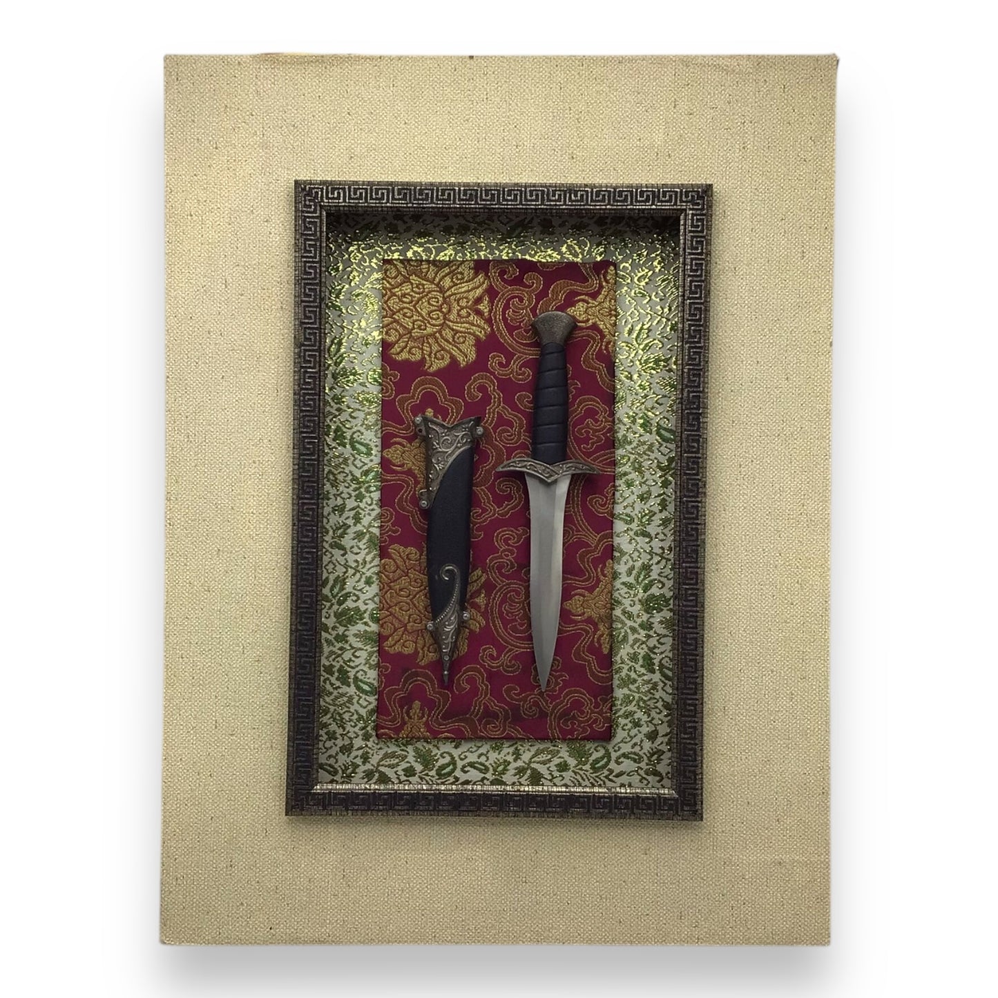 Framed Decorative Dagger Art Piece - Layered Textured 3D Art