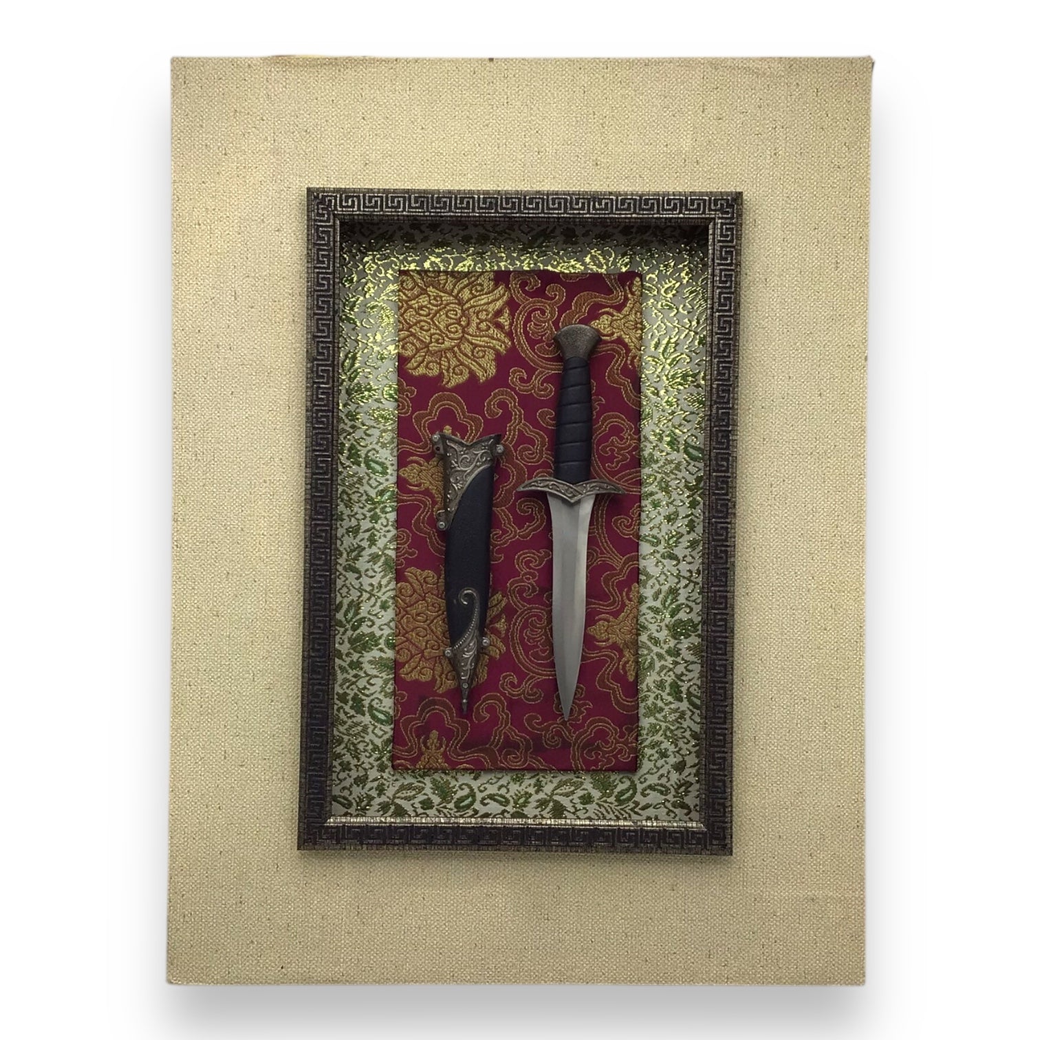 Framed Decorative Dagger Art Piece - Layered Textured 3D Art