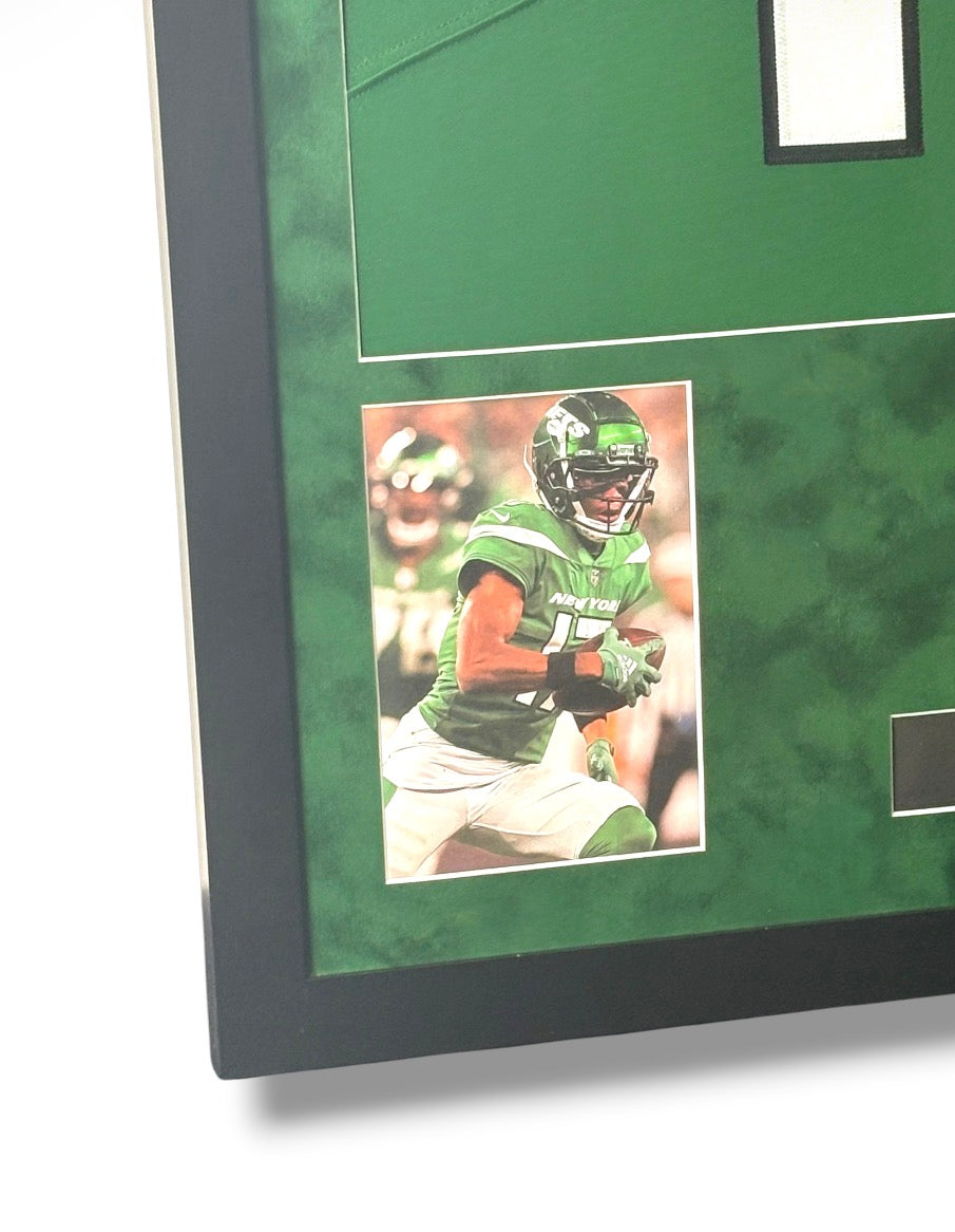 Framed Garrett Wilson Autographed N.Y. Jets Jersey w/ Fanatics Auth. & Sports Card