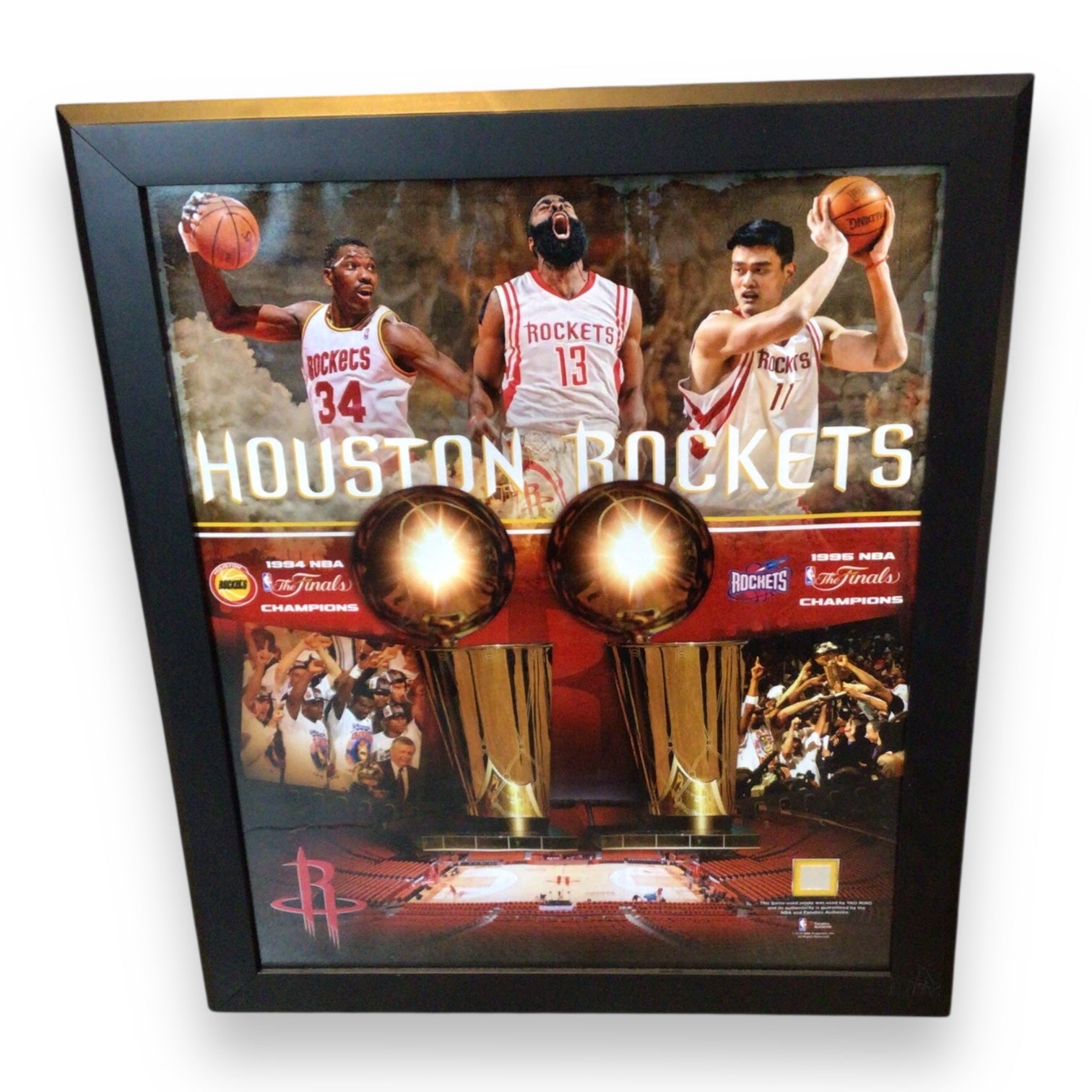Framed Houston Rockets Champions with Game-Worn Jersey Piece