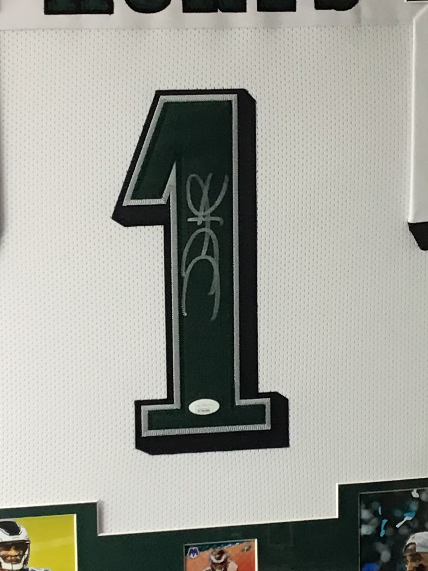 Framed Jalen Hurts Autographed Jersey w/ JSA Authentication & Sports Card