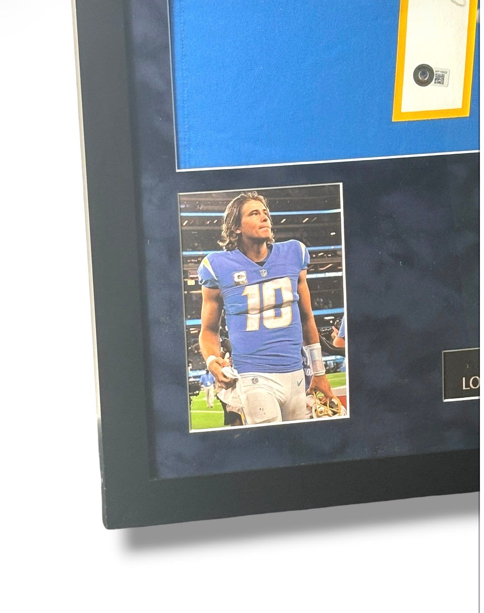 Framed Justin Herbert Autographed Nike Chargers Jersey w/ Beckett Auth. & Card