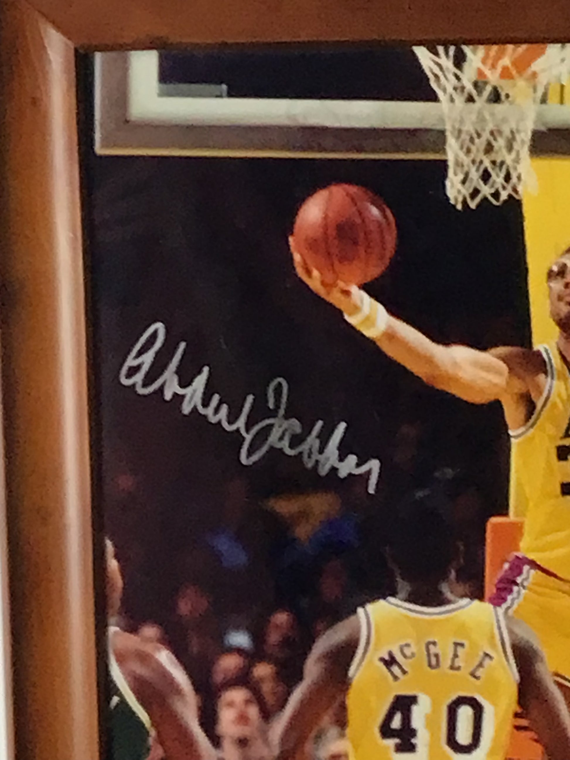 Framed Kareem Abdul Jabbar Signed Photo w/ Beautiful Wood Frame and Cert