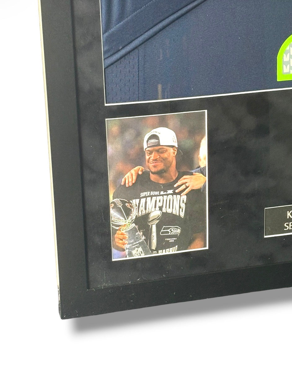 Framed Kenneth Walker Signed Seahawks Jersey w/ Beckett Auth. & RC Card