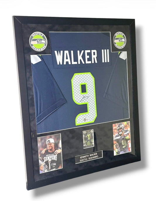 Framed Kenneth Walker Signed Seahawks Jersey w/ Beckett Auth. & RC Card