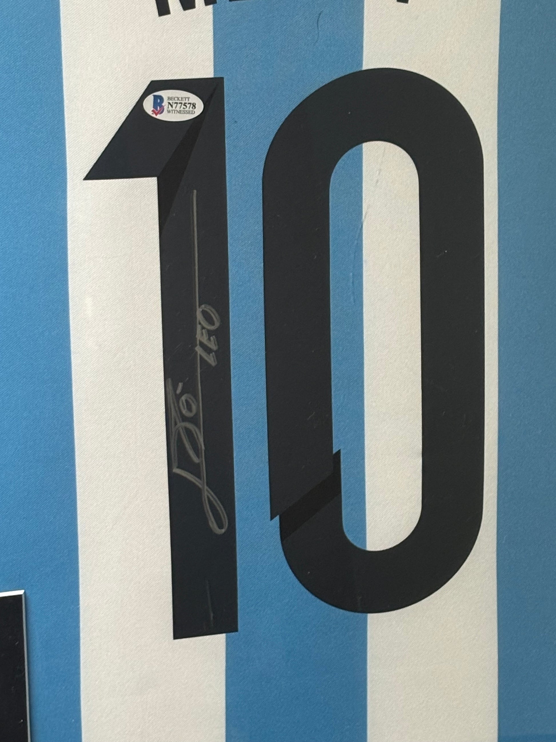 Framed Lionel Messi Autographed Jersey w/ Beckett Authentication & Custom Name Plate