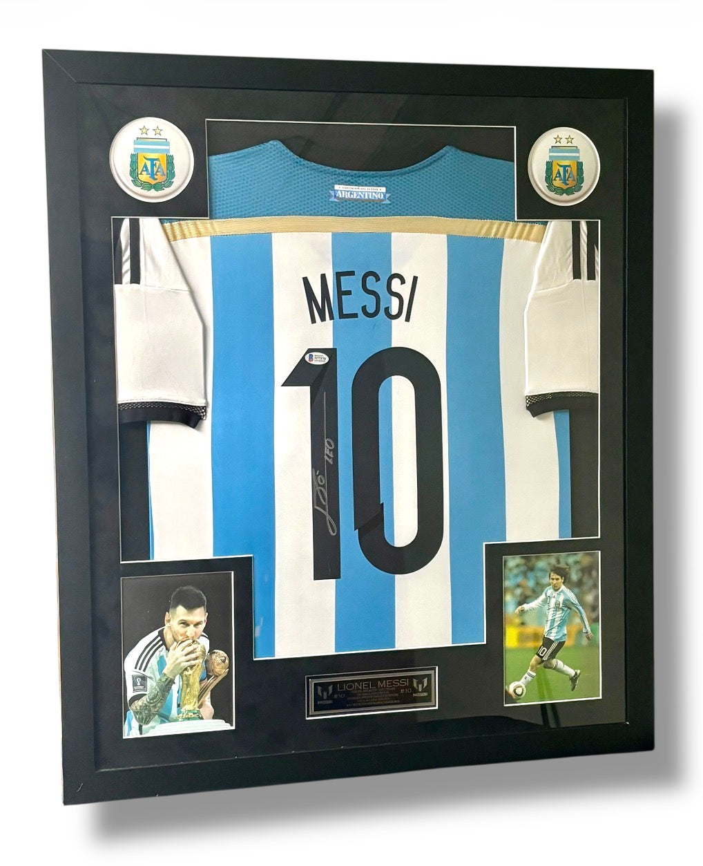 Framed Lionel Messi Autographed Jersey w/ Beckett Authentication & Custom Name Plate