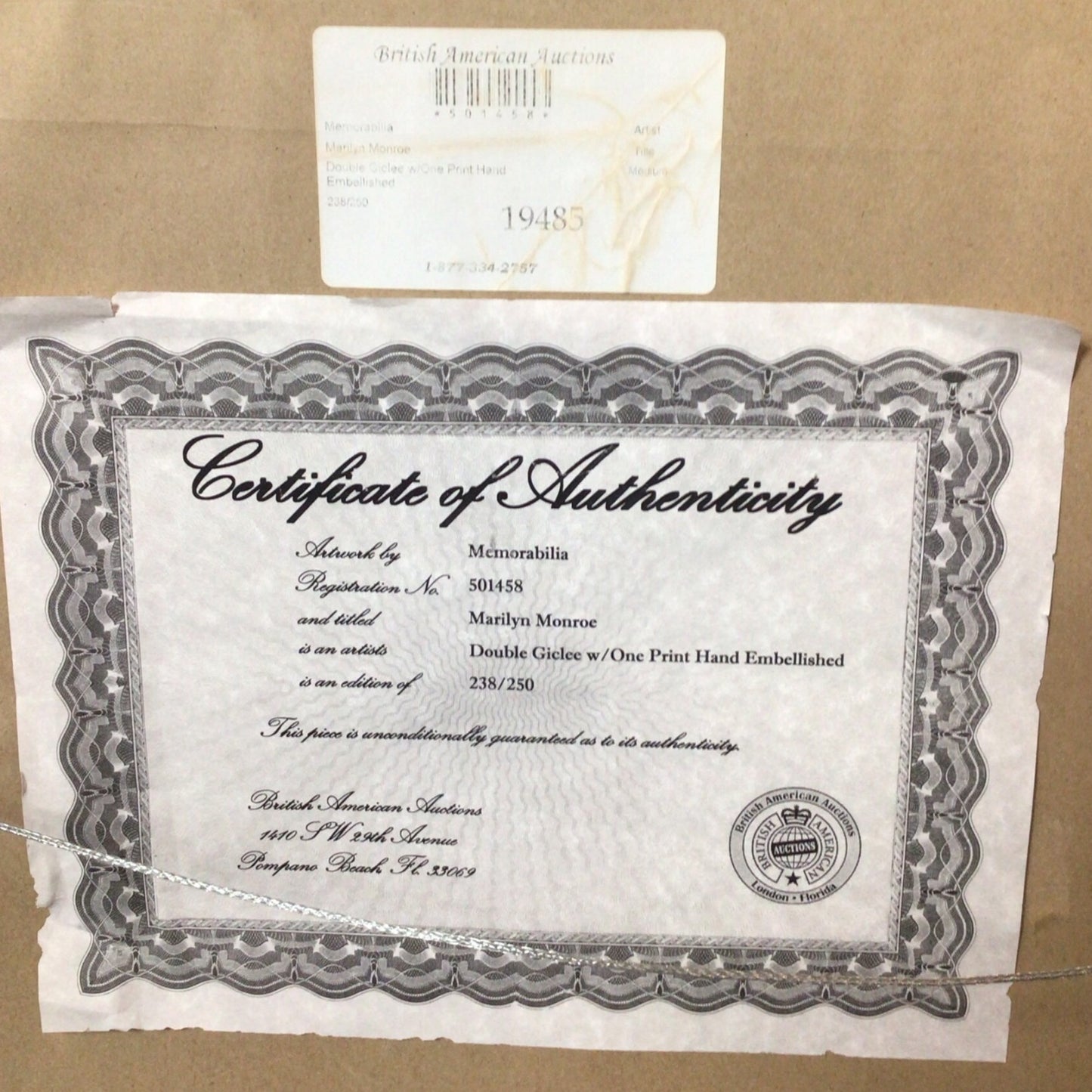 Framed Marilyn Monroe Double Giclee w/ One Print Hand Embellished 238/250