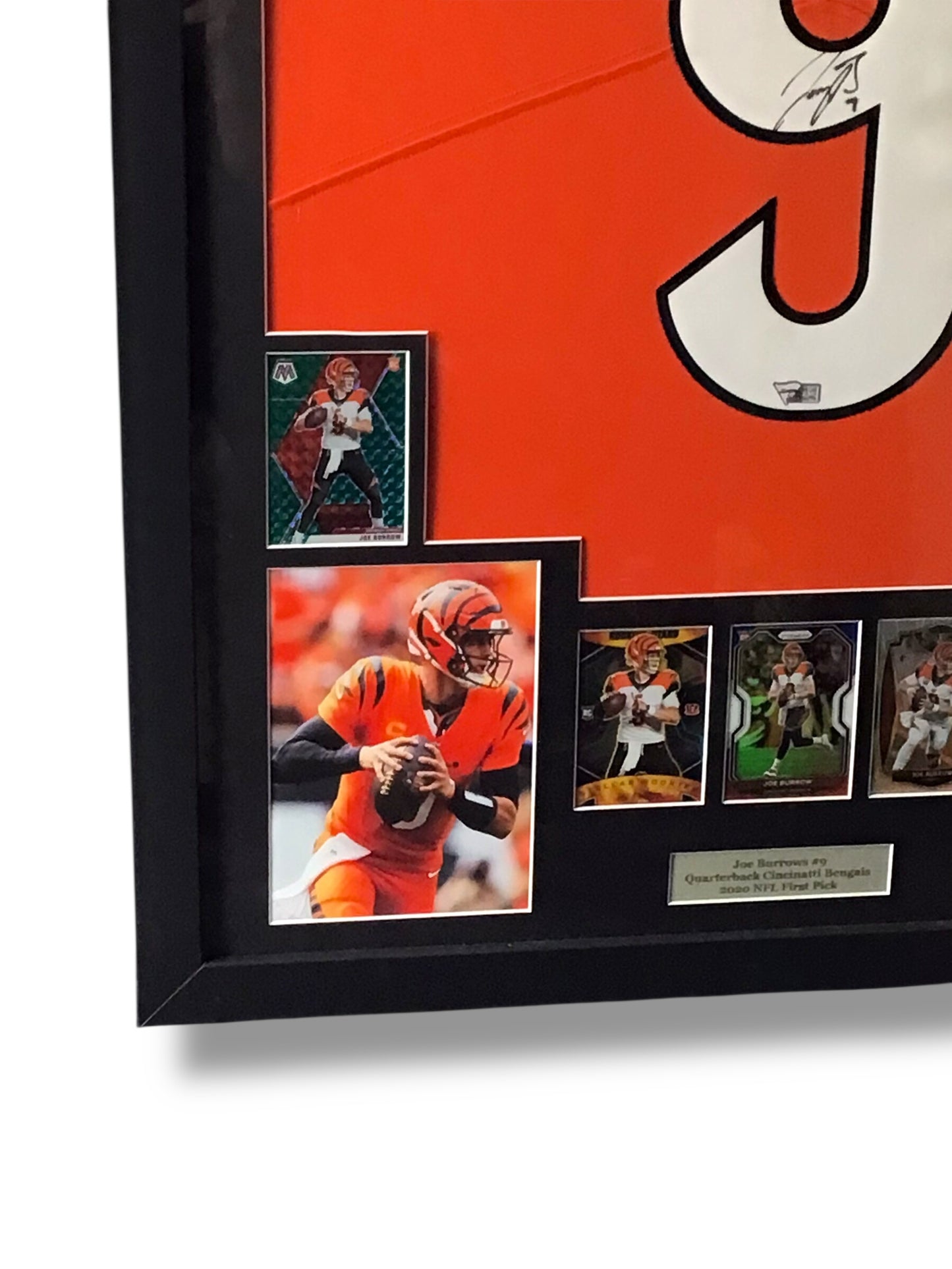 Framed Nike Joe Burrow Custom Signed Jersey Fanatics Certified w/ 4 Rookie cards 1 Insert