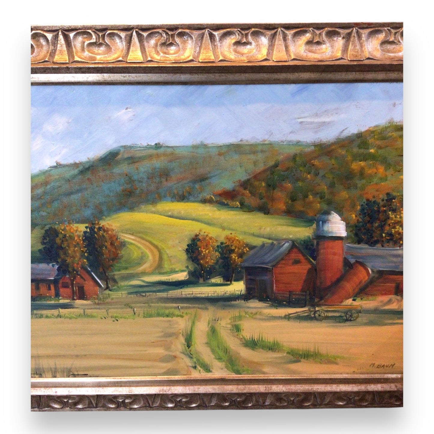 Framed Original Farmland Painting by M. Baum
