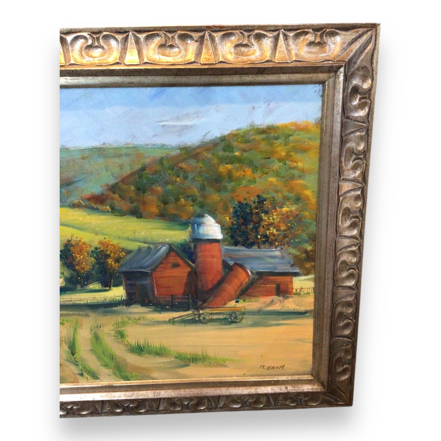 Framed Original Farmland Painting by M. Baum