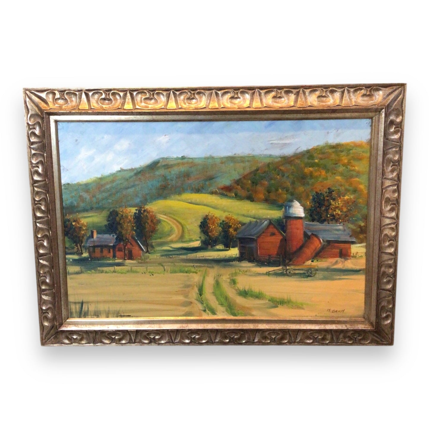 Framed Original Farmland Painting by M. Baum