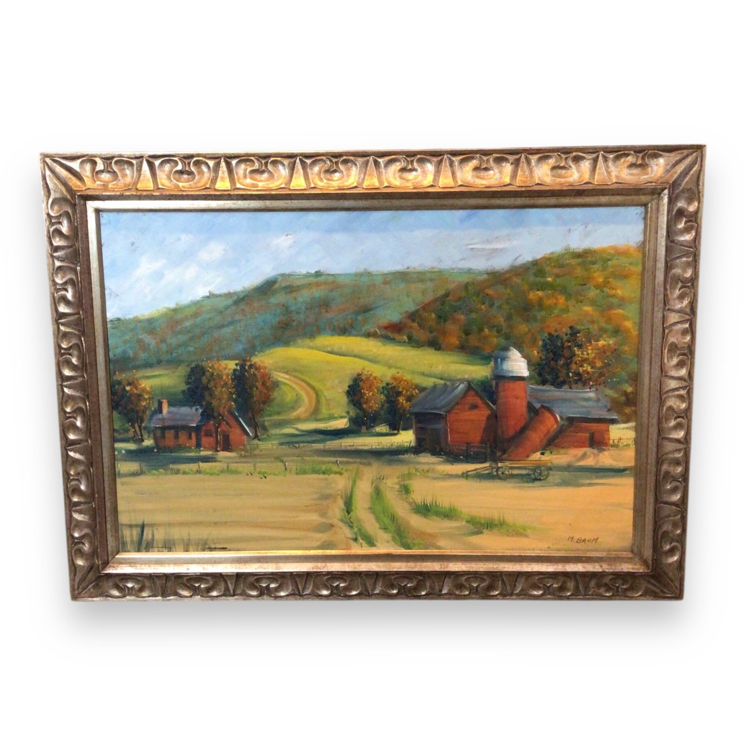Framed Original Farmland Painting by M. Baum