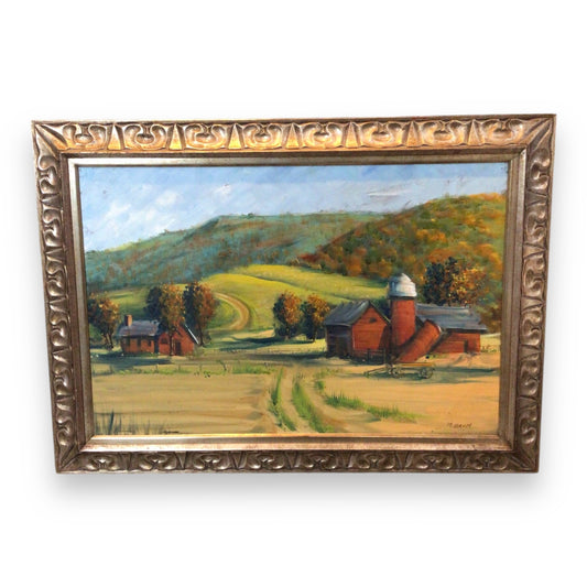 Framed Original Farmland Painting by M. Baum