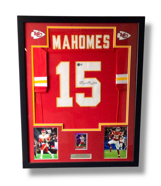 Framed Patrick Mahomes Autographed Nike Jersey w/ Beckett Authentication & Sports Card