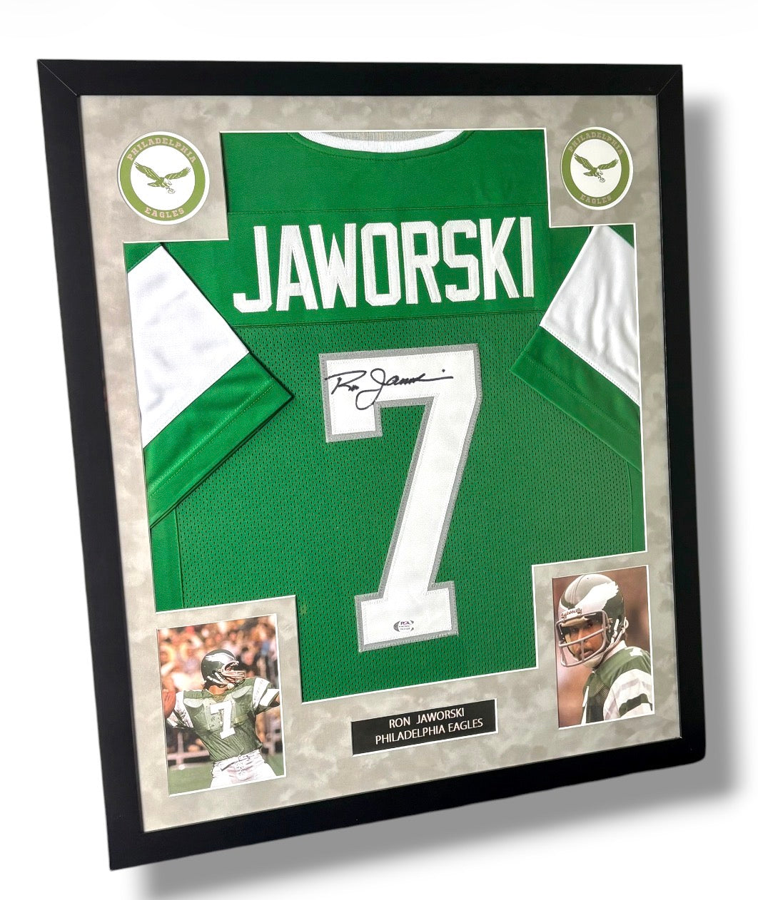 Framed Ron Jaworski Autographed Philadelphia Eagles Jersey w/ PSA Auth.