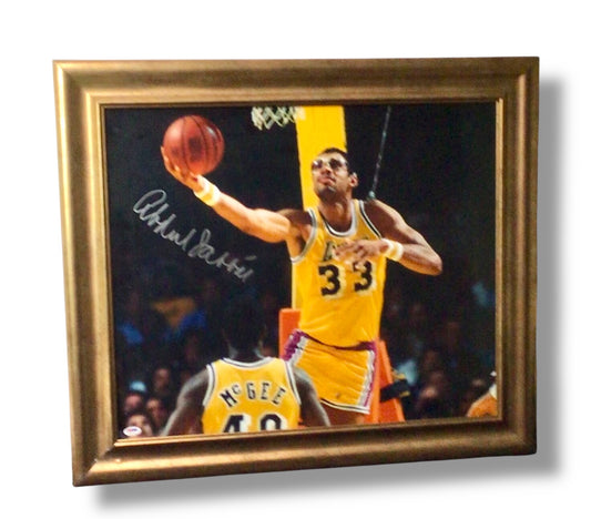 Framed Signed Photo of Kareem Abdul Jabbar w/ Old School Frame & PSA Cert
