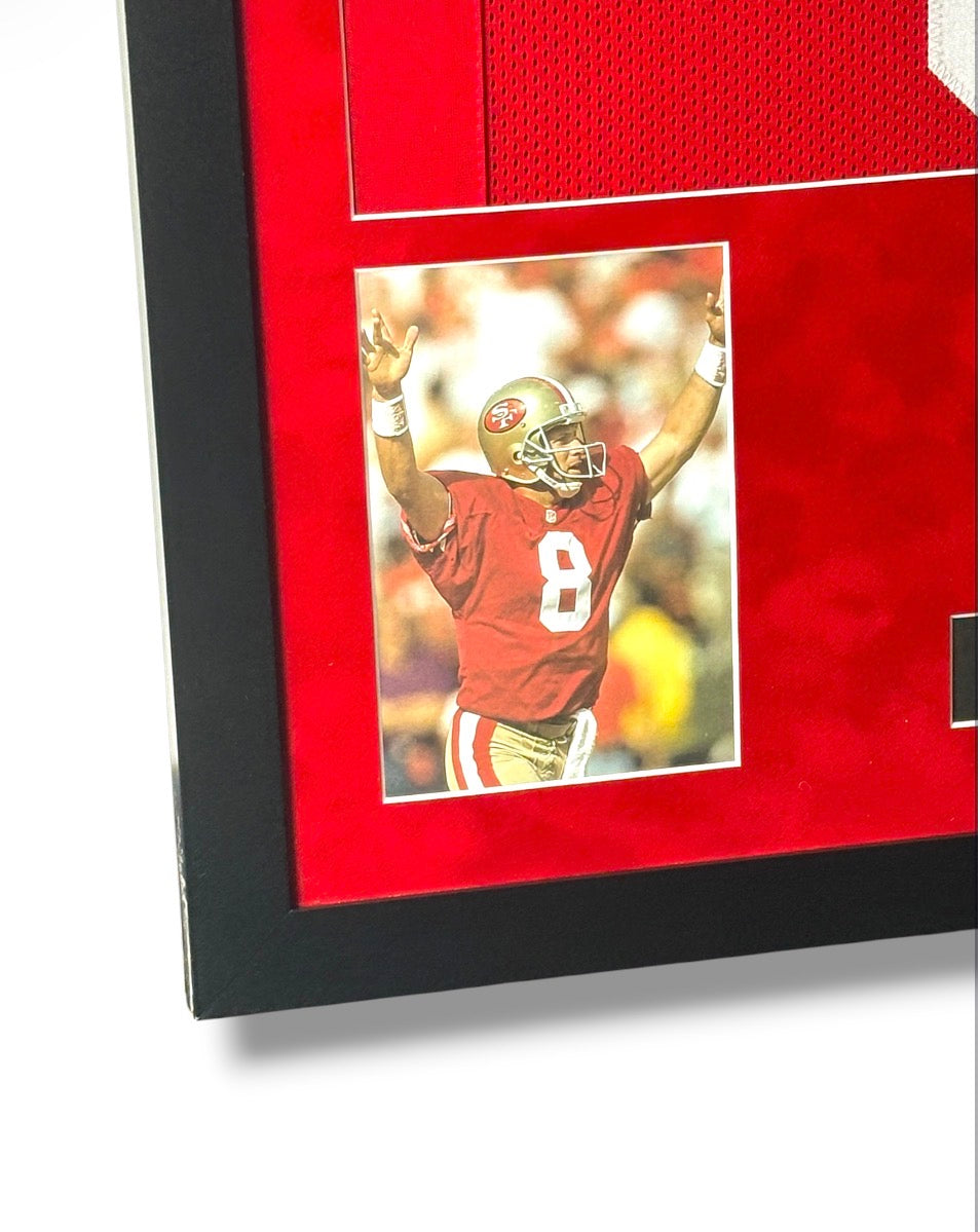 Framed Steve Young HOF '05 Autographed Red 49ers Jersey w/ JSA Auth. & Card