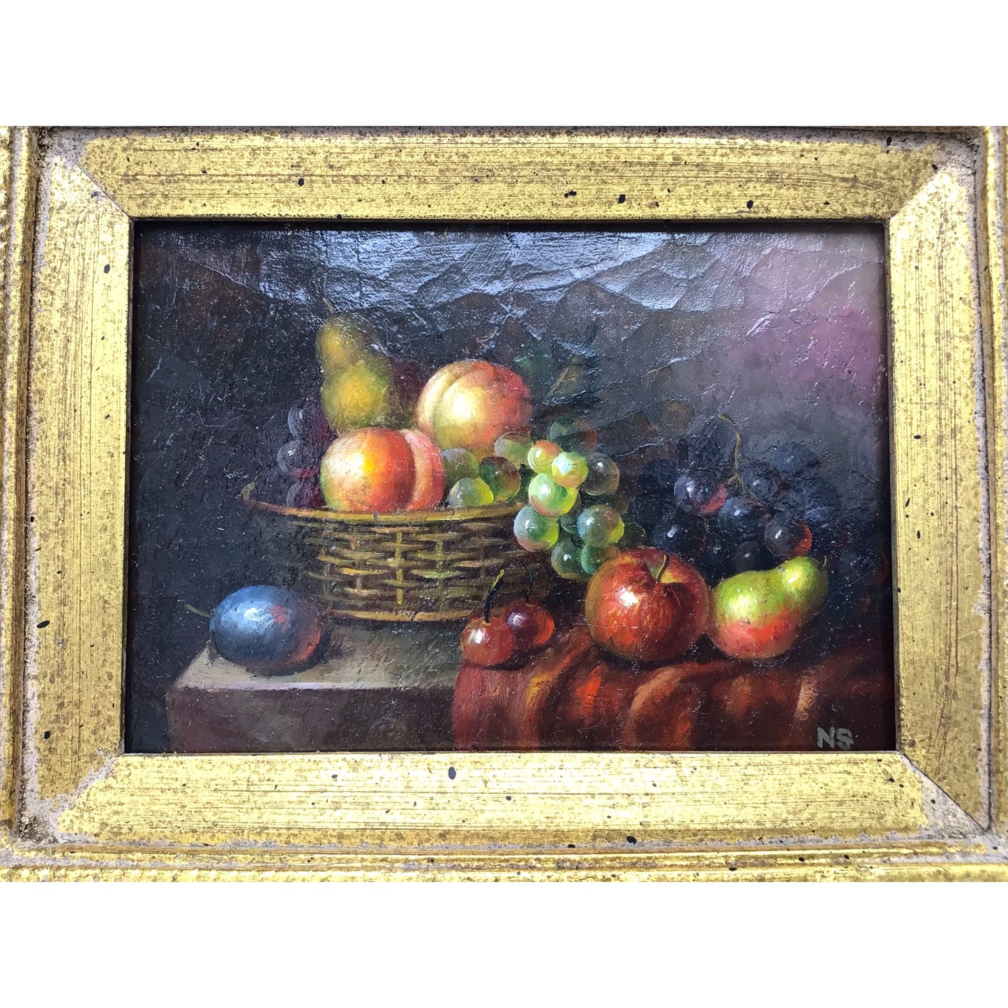 Framed Still Life Oil Painting with Fruit Arrangement