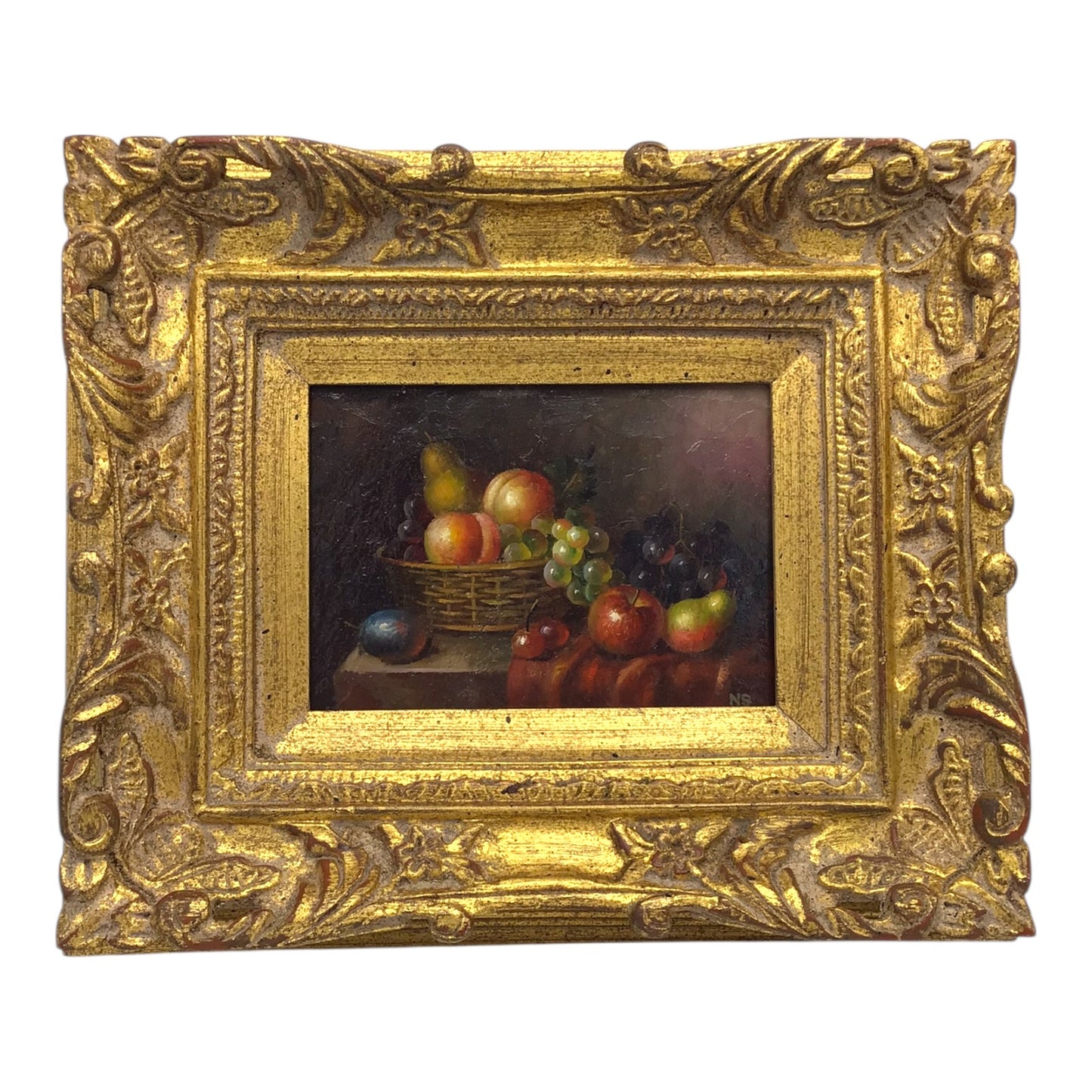 Framed Still Life Oil Painting with Fruit Arrangement