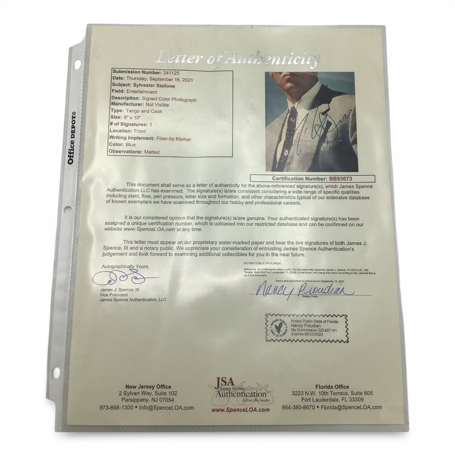 Framed Sylvester Stallone 8x10 Photo - Authentic