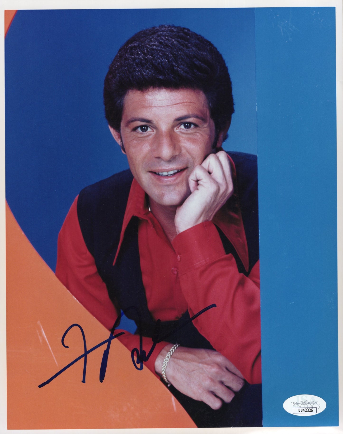 Frankie Avalon Signed 8x10 Photo – Red Shirt & Black Vest – JSA & PSA