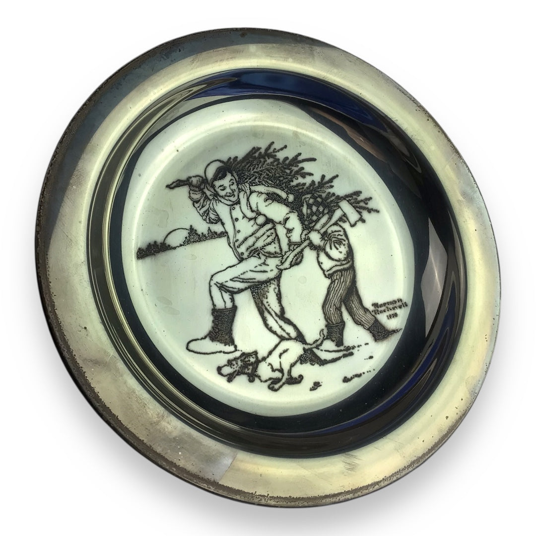 Franklin Mint Sterling Silver Collector’s Plate - Norman Rockwell “Bringing Home the Tree”
