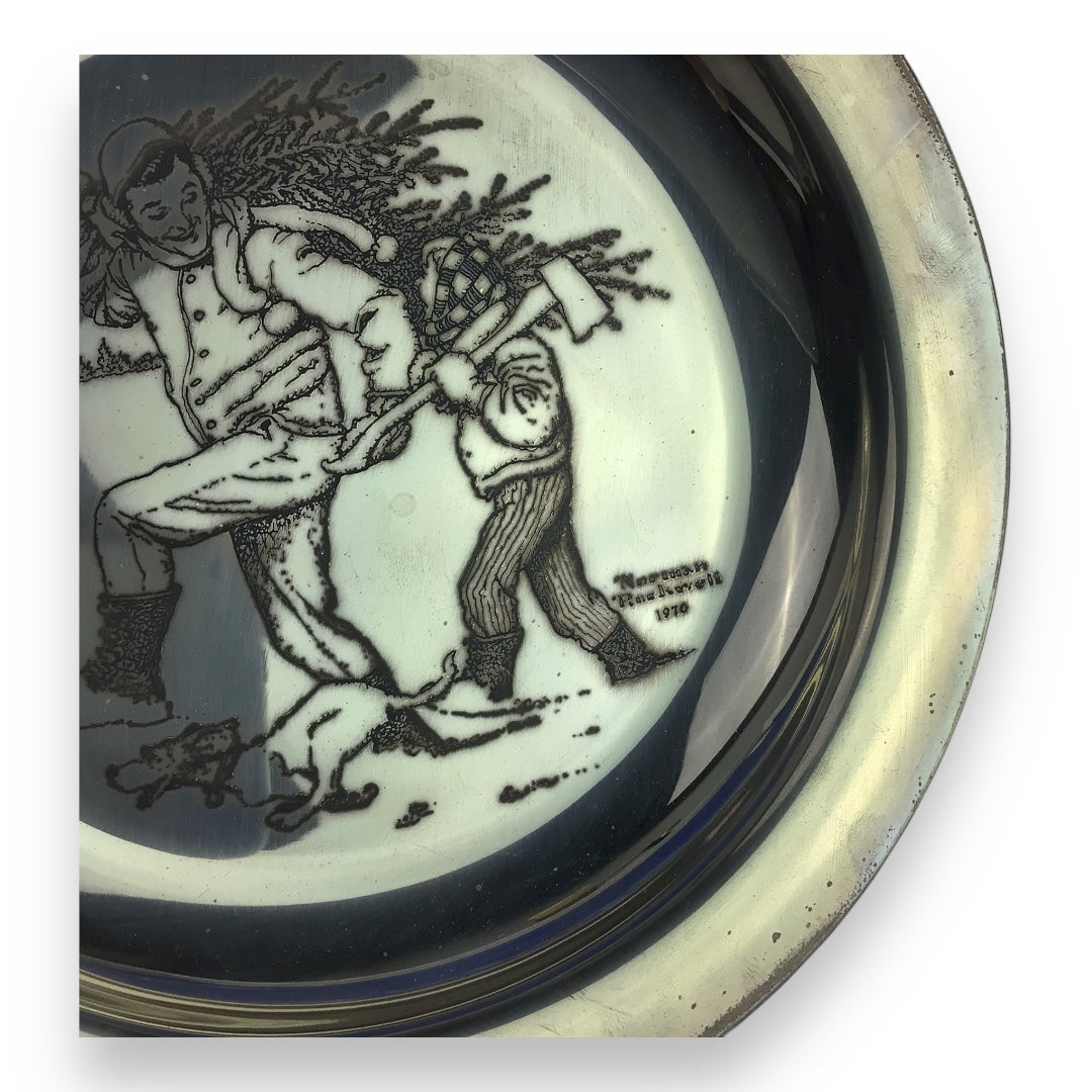 Franklin Mint Sterling Silver Collector’s Plate - Norman Rockwell “Bringing Home the Tree”