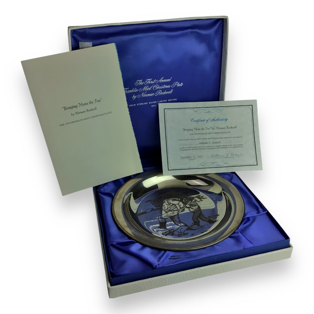 Franklin Mint Sterling Silver Collector’s Plate - Norman Rockwell “Bringing Home the Tree”
