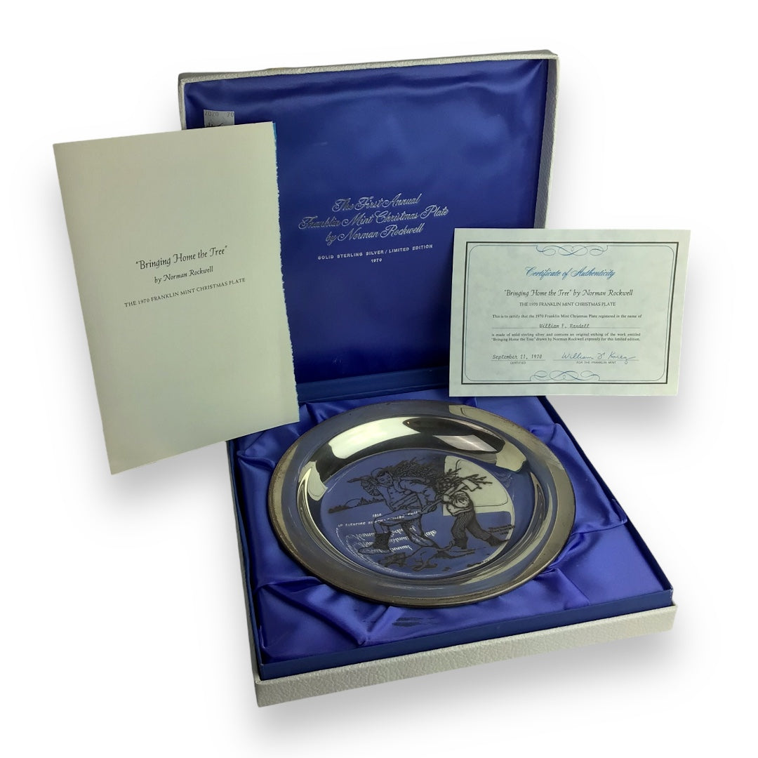 Franklin Mint Sterling Silver Collector’s Plate - Norman Rockwell “Bringing Home the Tree”