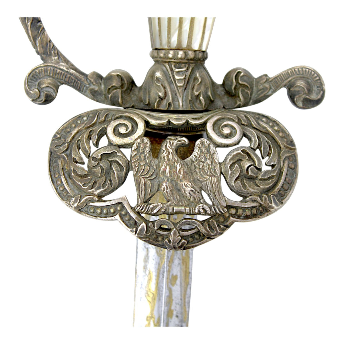 French First Empire Silver Hilt Napoleonic Court Sword with Eagle & Gold Blade