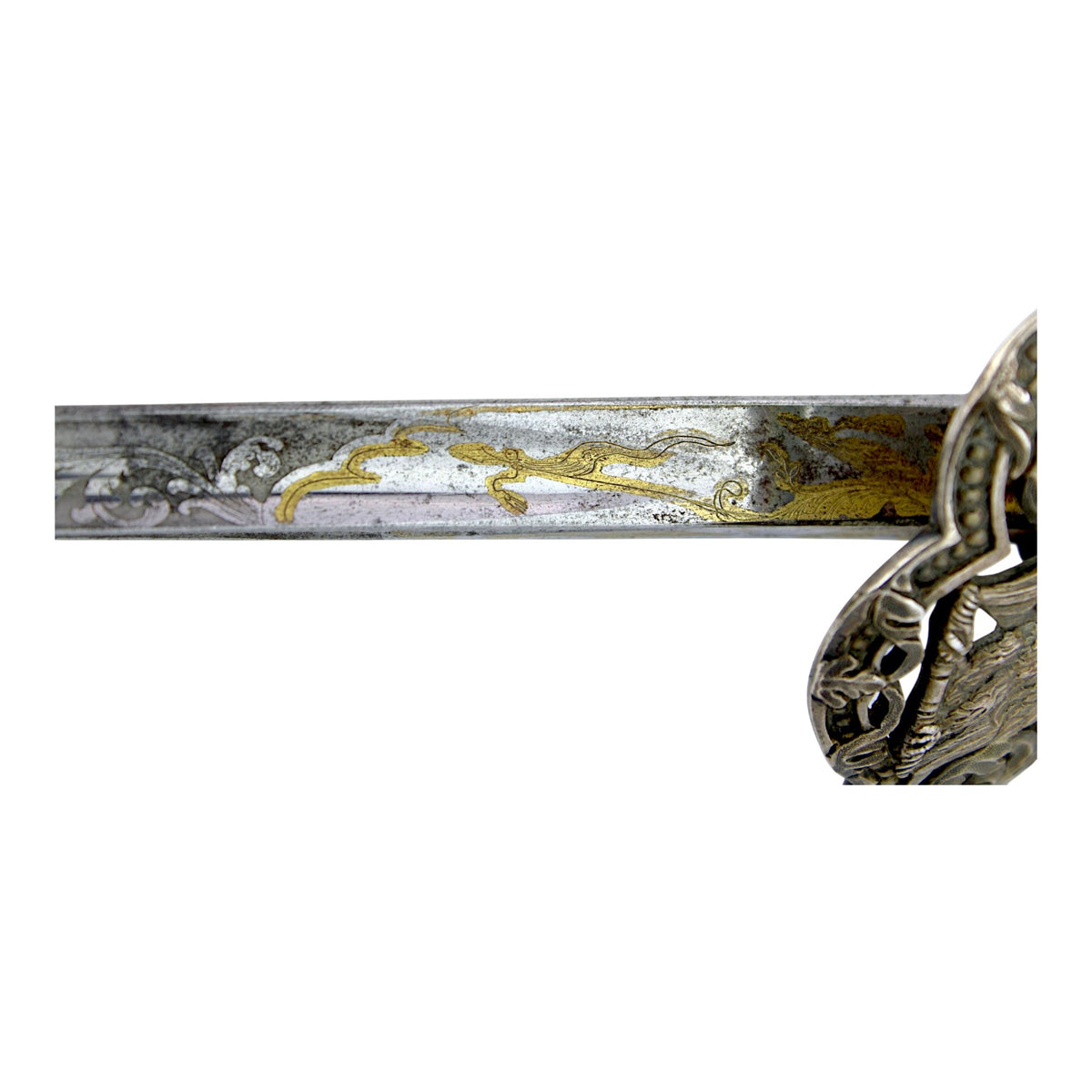 French First Empire Silver Hilt Napoleonic Court Sword with Eagle & Gold Blade