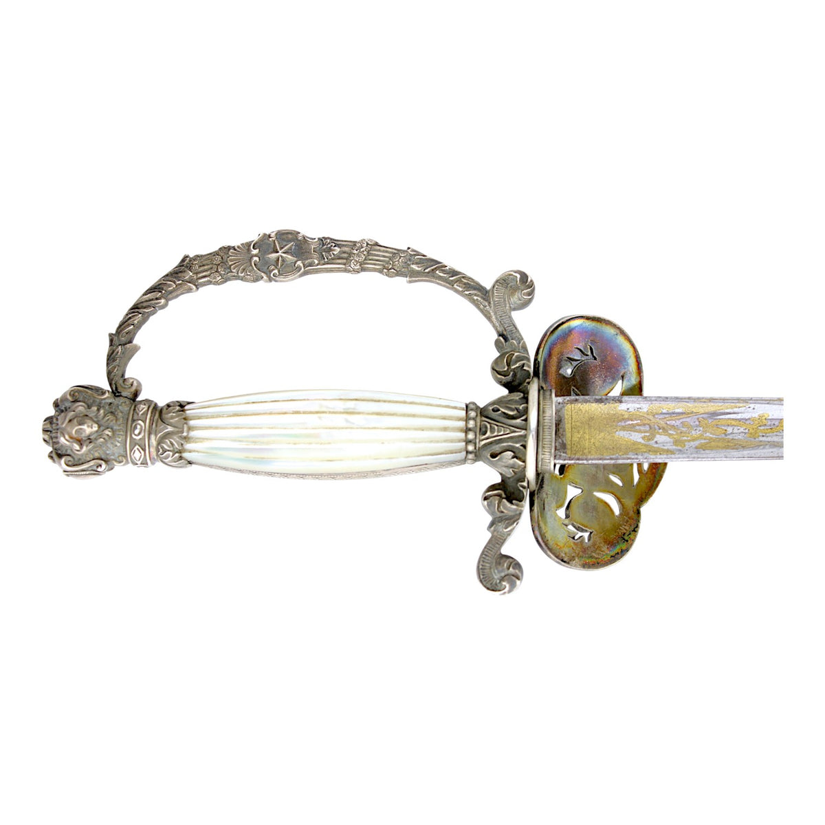 French First Empire Silver Hilt Napoleonic Court Sword with Eagle & Gold Blade