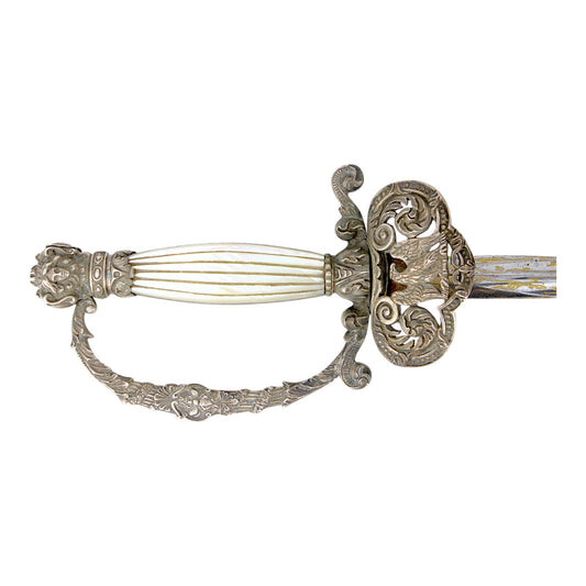 French First Empire Silver Hilt Napoleonic Court Sword with Eagle & Gold Blade
