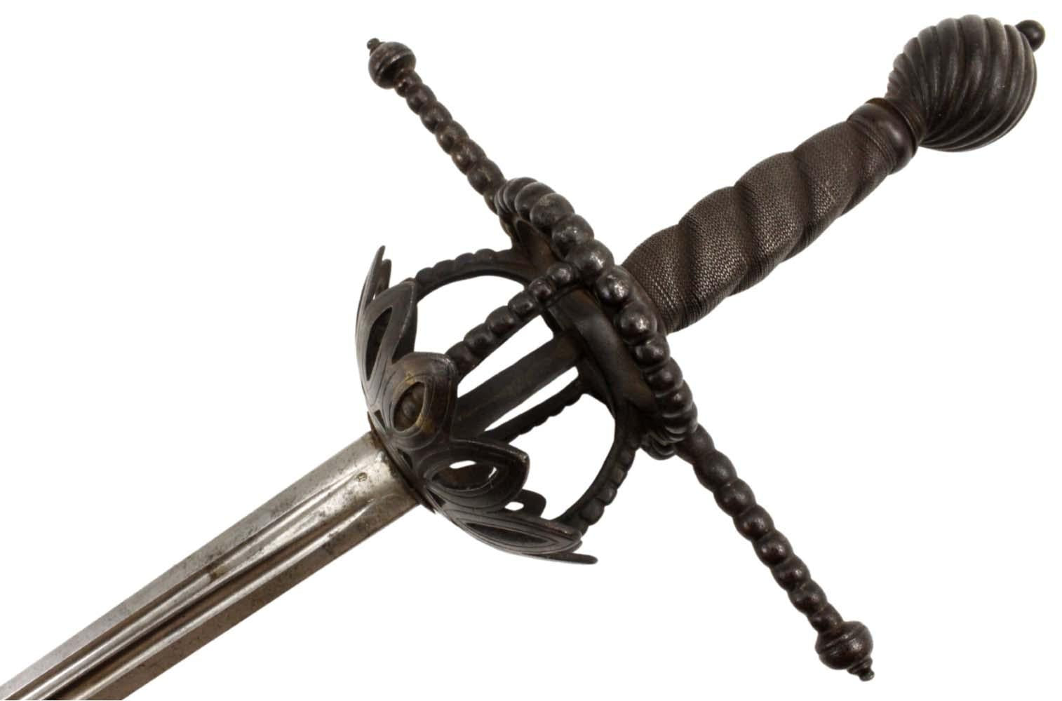 French Musketeer Type Rapier Sword with strong and maker marked double-fullered blade and distinctive iron hilt pattern
