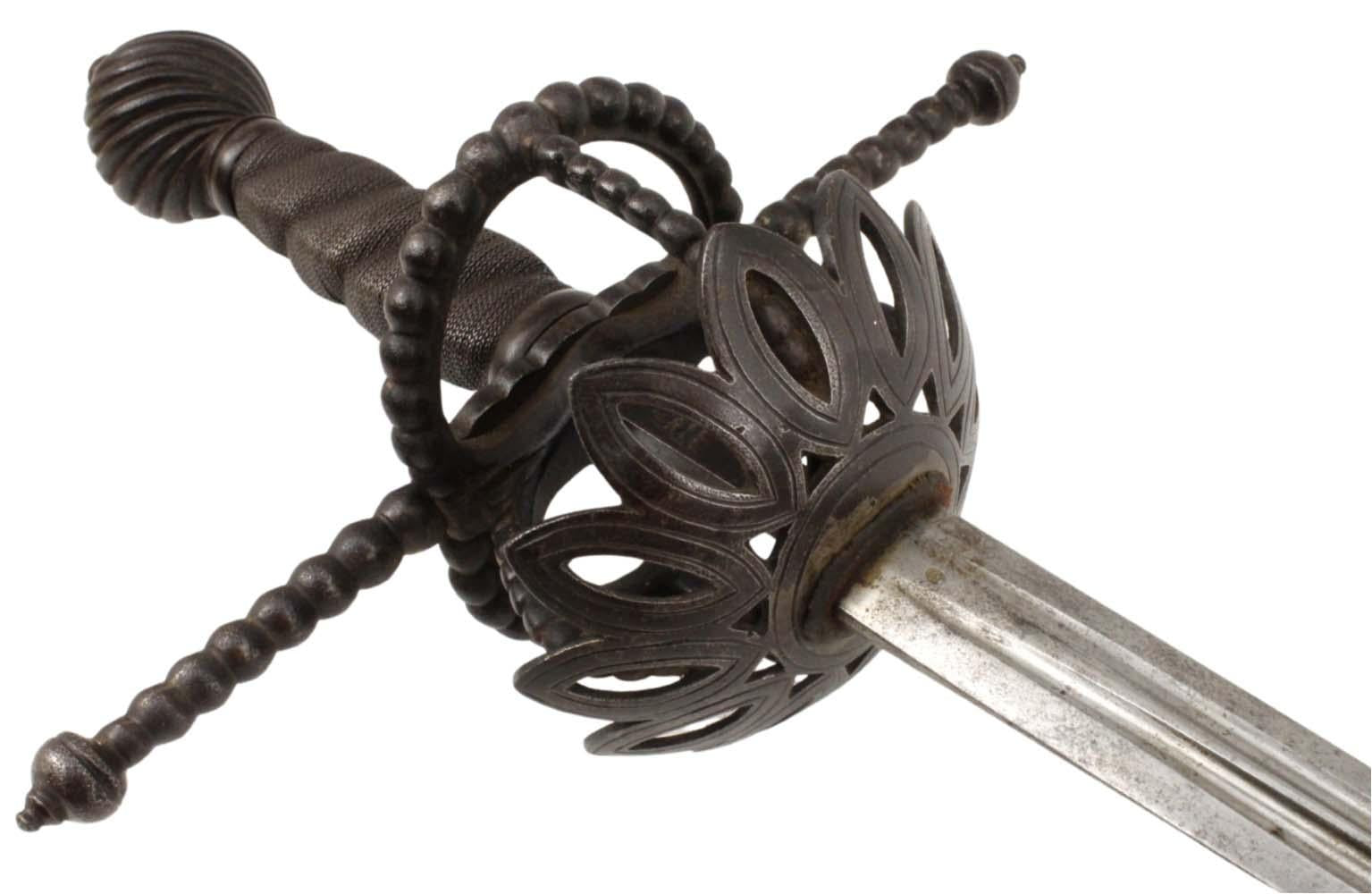 French Musketeer Type Rapier Sword with strong and maker marked double-fullered blade and distinctive iron hilt pattern
