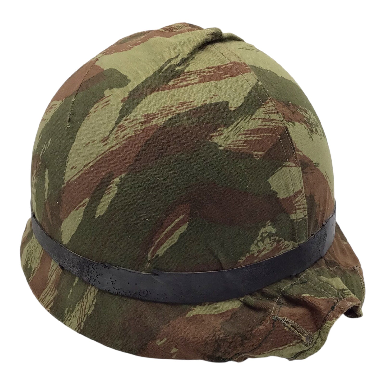 French Vietnam War Era M-1951 Helmet with Shell Liner and Rare Camo Cover Named