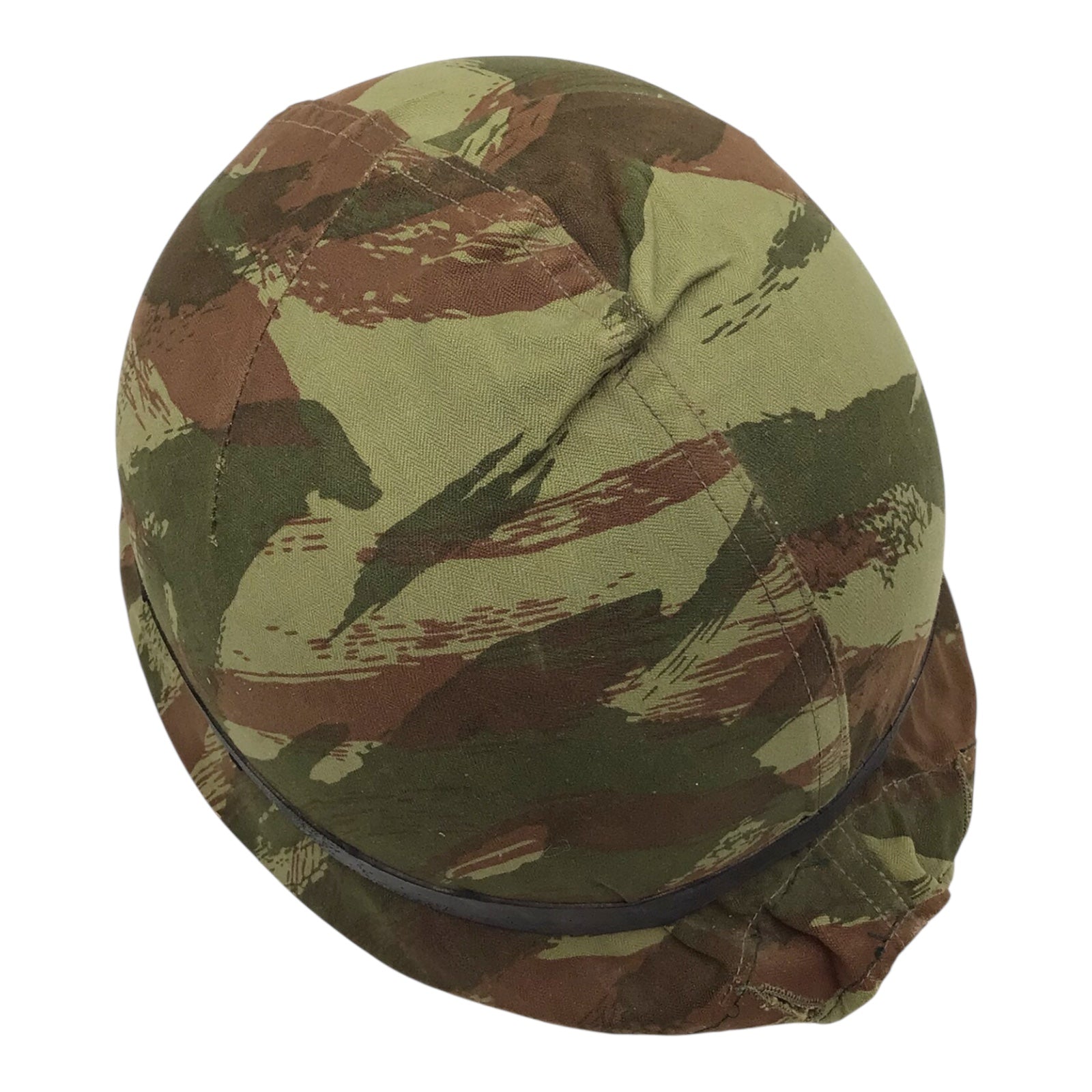 French Vietnam War Era M-1951 Helmet with Shell Liner and Rare Camo Cover Named