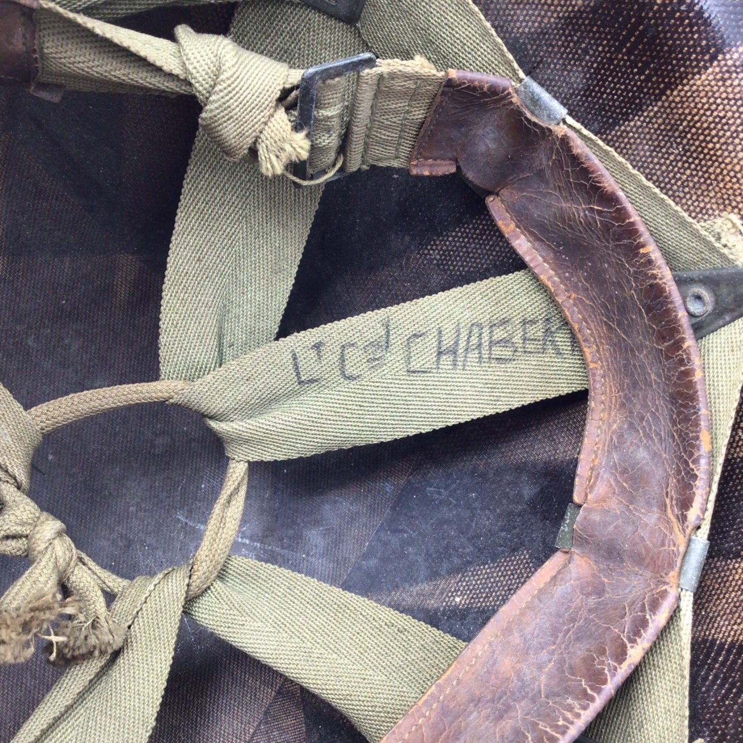 French Vietnam War Era M-1951 Helmet with Shell Liner and Rare Camo Cover Named