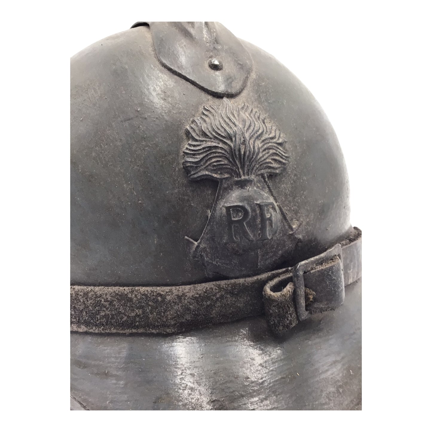 French WW2 Adrian Infantry Helmet with RF & Grenade Insignia – Complete Liner & Chinstrap
